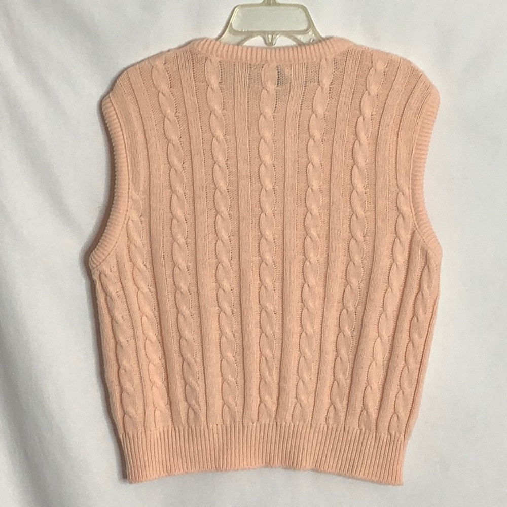 Vintage Peach V-Neck Cable Knit Sweater Vest Size M Preppy Academia - Picture 11 of 11
